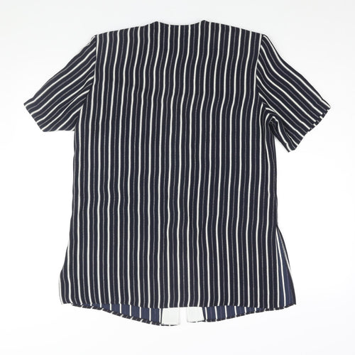 Eugen Klein Womens Blue Striped Polyester Tunic Blouse Size 10 Round Neck - Shoulder Pads Side Slits