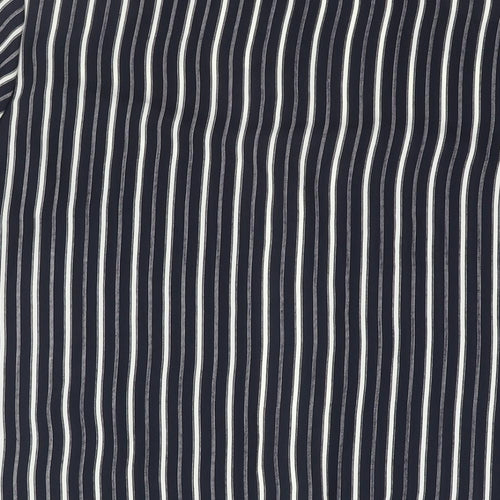 Eugen Klein Womens Blue Striped Polyester Tunic Blouse Size 10 Round Neck - Shoulder Pads Side Slits