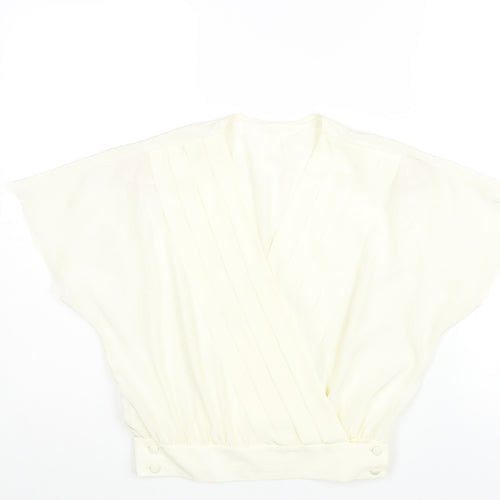 St Michael Womens Ivory Polyester Wrap Blouse Size 10 V-Neck - Pleat Detail