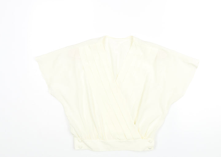 St Michael Womens Ivory Polyester Wrap Blouse Size 10 V-Neck - Pleat Detail