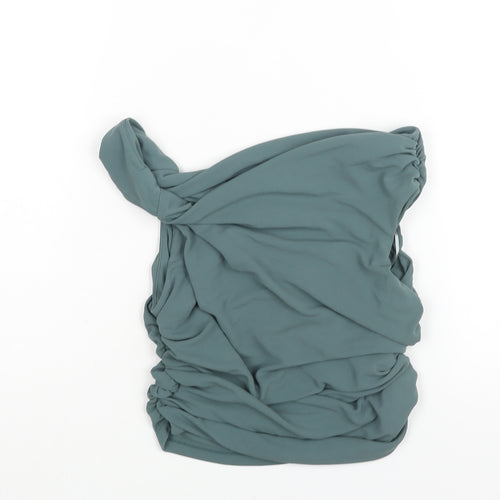 Zara Womens Green Polyester Cropped Blouse Size S Boat Neck - Rouched