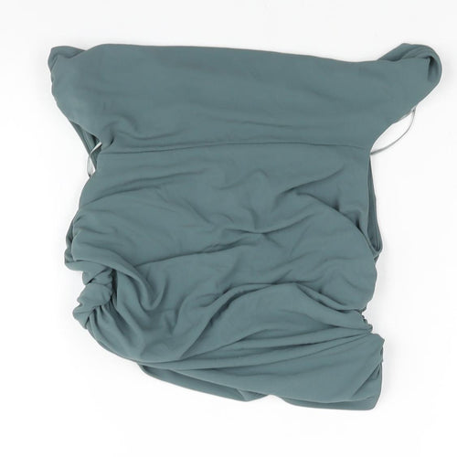 Zara Womens Green Polyester Cropped Blouse Size S Boat Neck - Rouched