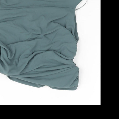 Zara Womens Green Polyester Cropped Blouse Size S Boat Neck - Rouched