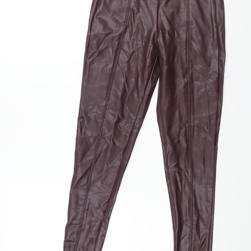 Marks and Spencer Womens Purple Polyester Cropped Leggings Size 8 L27 in - Leather Look