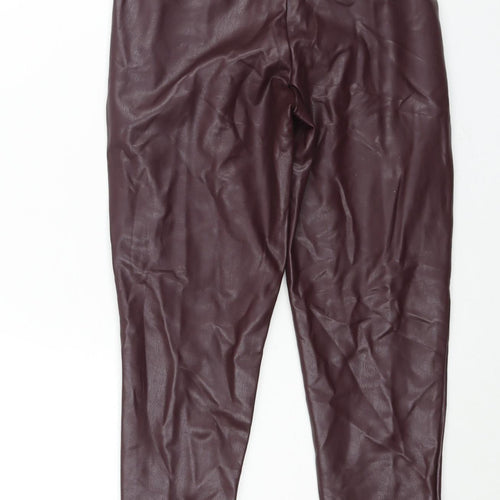 Marks and Spencer Womens Purple Polyester Cropped Leggings Size 8 L27 in - Leather Look