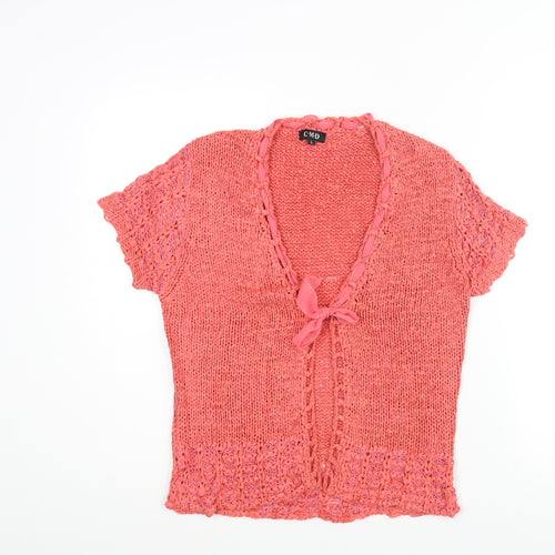 C.M.D Womens Pink V-Neck Acetate Cardigan Jumper Size L - Ribbon Tie