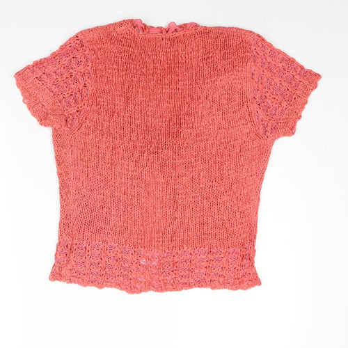 C.M.D Womens Pink V-Neck Acetate Cardigan Jumper Size L - Ribbon Tie