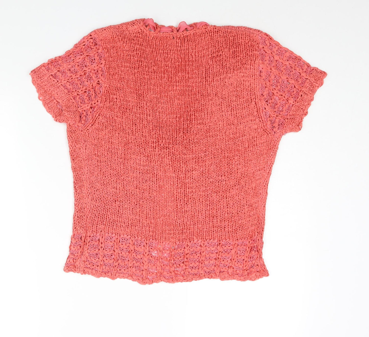 C.M.D Womens Pink V-Neck Acetate Cardigan Jumper Size L - Ribbon Tie
