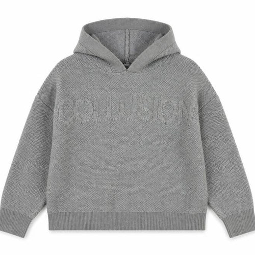 COLLUSION Womens Grey Round Neck Acrylic Pullover Jumper Size 18 - Logo Hooded Cropped