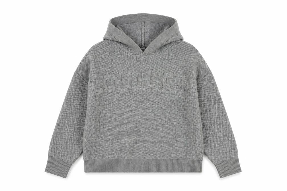 COLLUSION Womens Grey Round Neck Acrylic Pullover Jumper Size 18 - Logo Hooded Cropped
