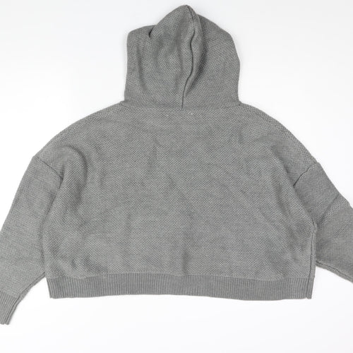 COLLUSION Womens Grey Round Neck Acrylic Pullover Jumper Size 18 - Logo Hooded Cropped