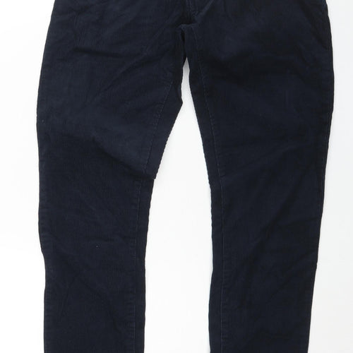 Marks and Spencer Mens Blue Cotton Trousers Size 28 in L31 in Slim Zip