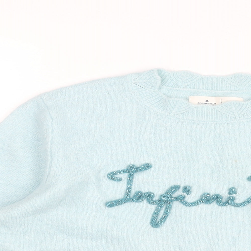 Springfield Womens Blue Mock Neck Acrylic Pullover Jumper Size L - Infinity