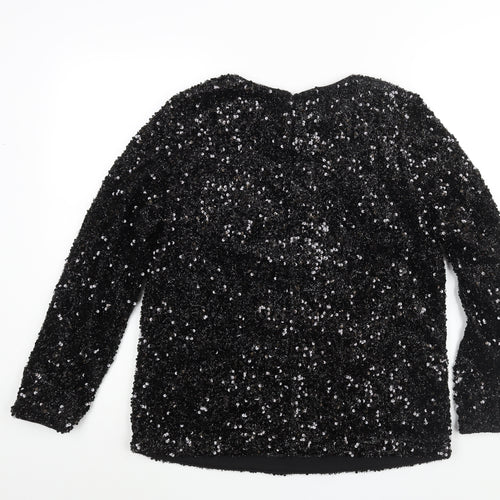 Wardrobe Womens Black V-Neck Acrylic Pullover Jumper Size 16 - Satin Lace Detail Size 16-18