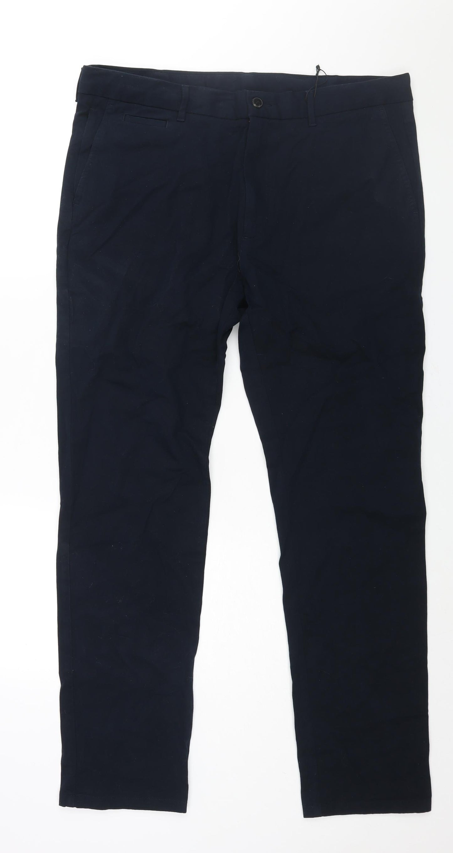 Marks and Spencer Mens Blue Cotton Trousers Size 38 in L33 in Regular Zip
