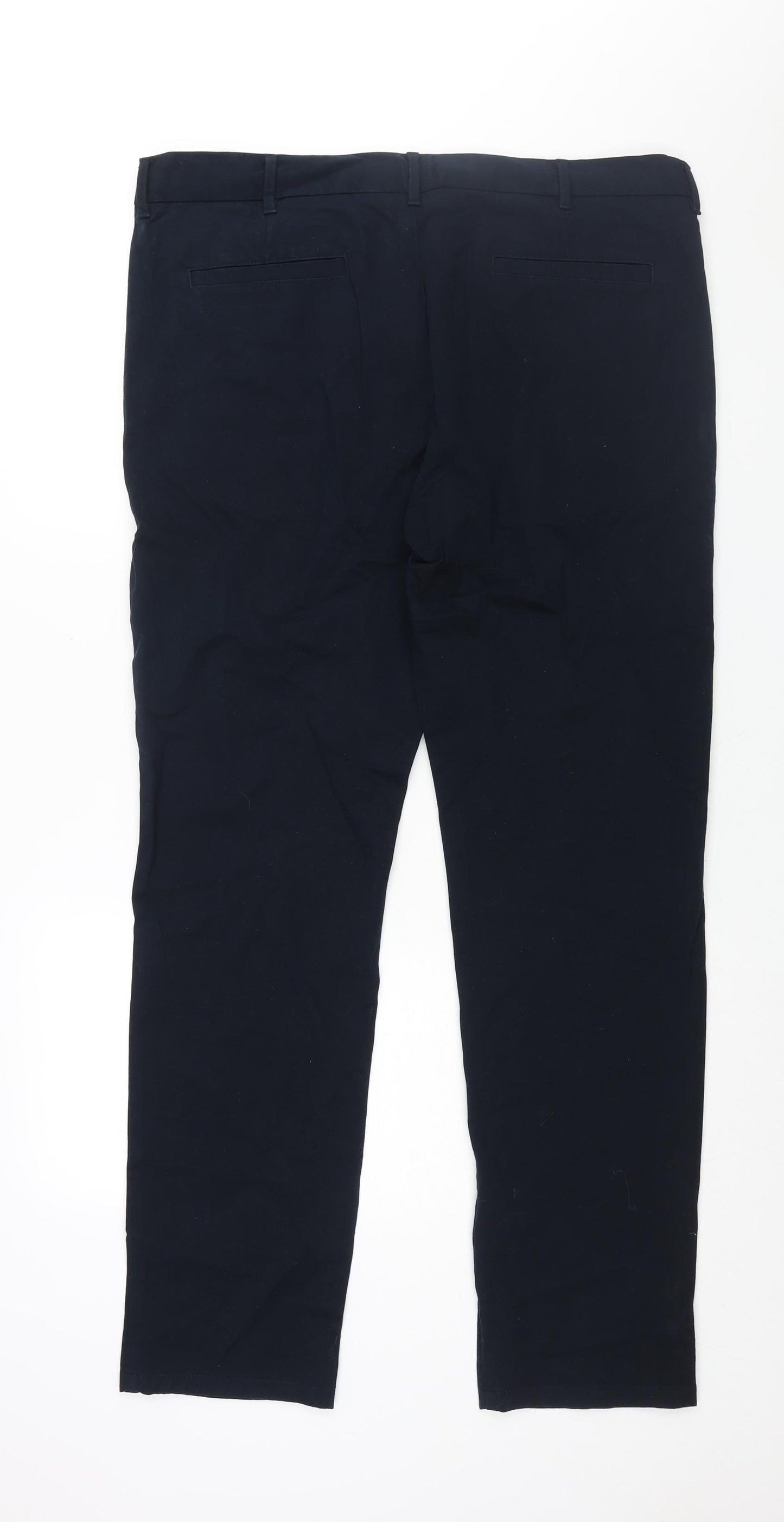 Marks and Spencer Mens Blue Cotton Trousers Size 38 in L33 in Regular Zip