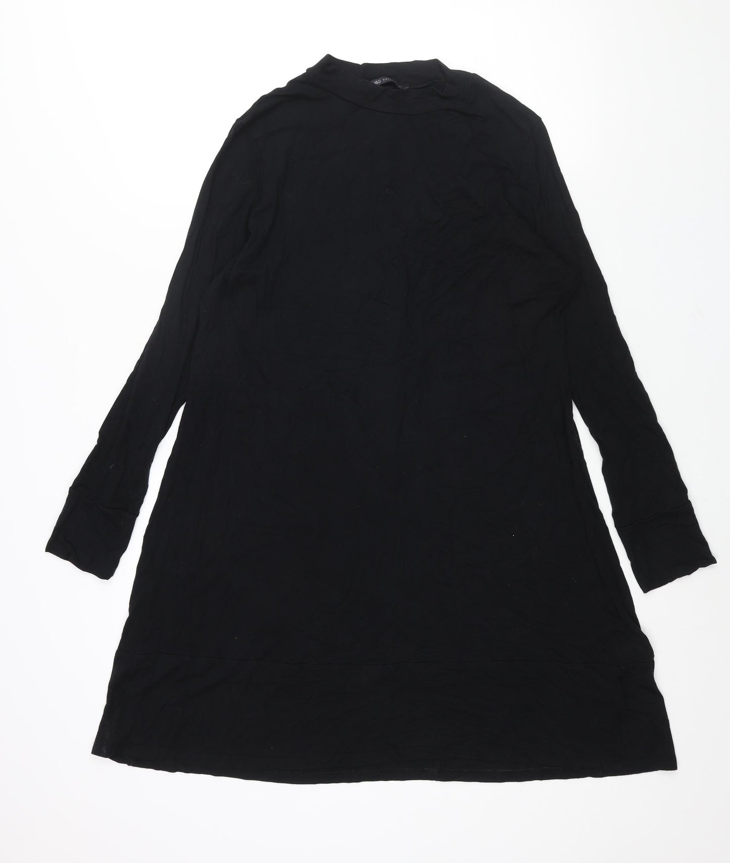 Marks and Spencer Womens Black Viscose A-Line Size 16 Round Neck Pullover