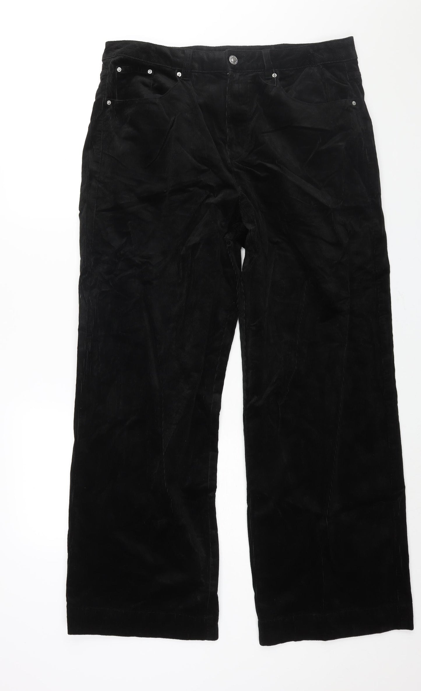 Marks and Spencer Womens Black Cotton Trousers Size 18 L30 in Regular Zip