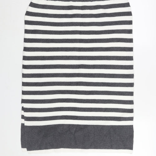 Marks and Spencer Womens Grey Striped Viscose Straight & Pencil Skirt Size L - Side Slit
