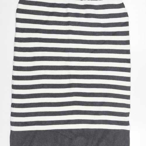 Marks and Spencer Womens Grey Striped Viscose Straight & Pencil Skirt Size L - Side Slit