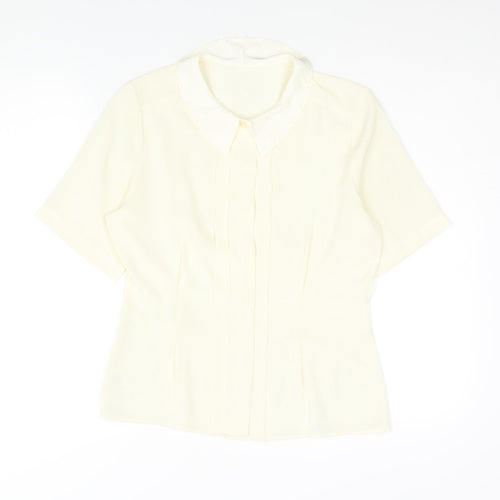St Michael Womens Ivory Polyester Basic Blouse Size 10 Collared - Embroidered Collar Pleated Front