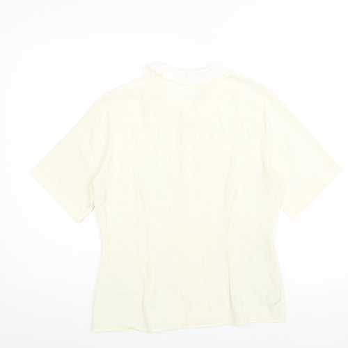 St Michael Womens Ivory Polyester Basic Blouse Size 10 Collared - Embroidered Collar Pleated Front