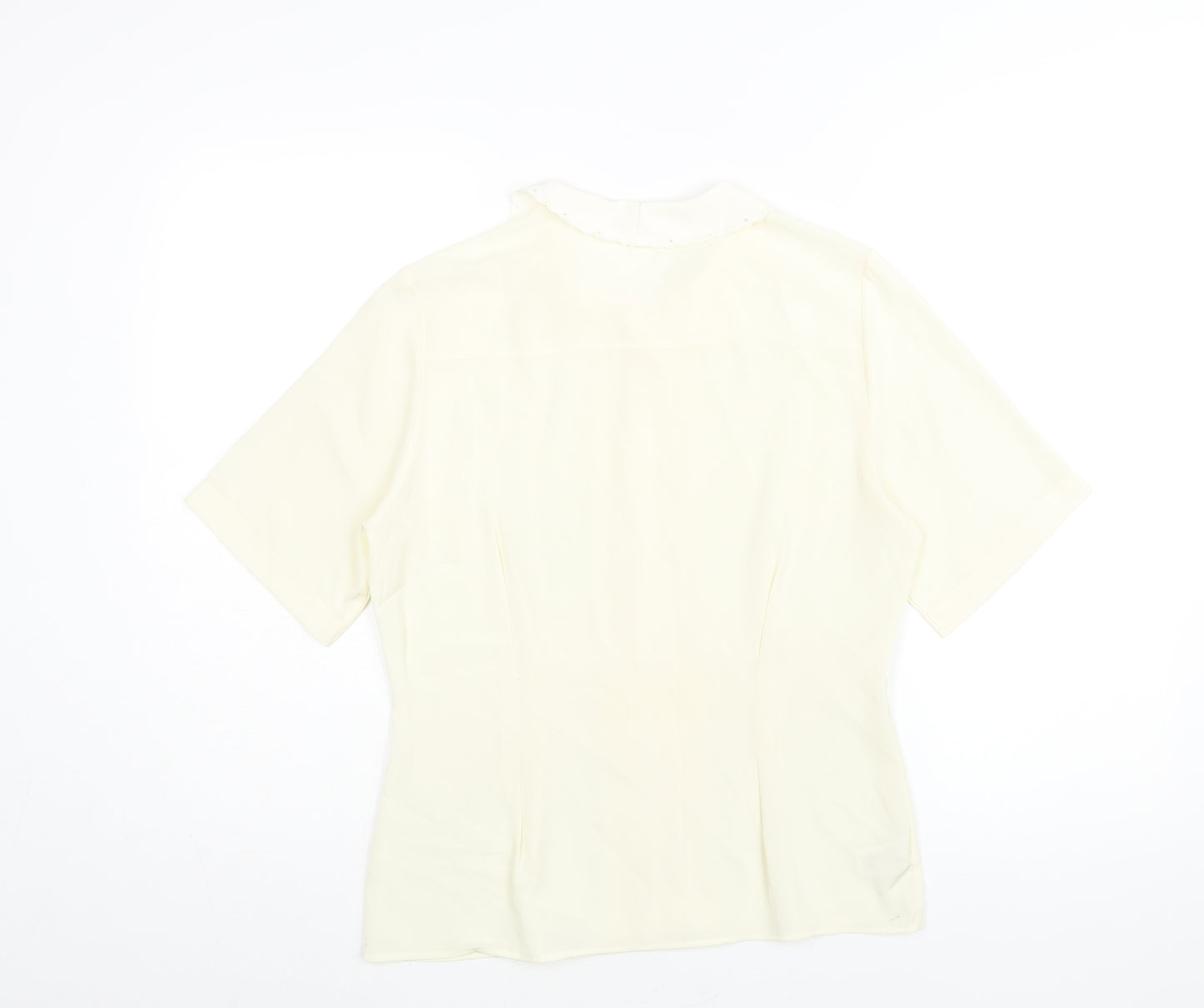 St Michael Womens Ivory Polyester Basic Blouse Size 10 Collared - Embroidered Collar Pleated Front