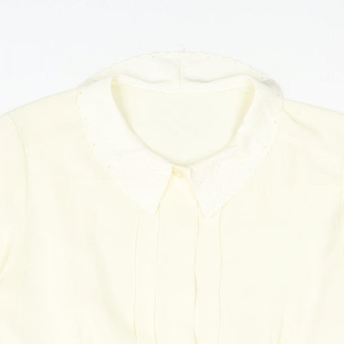 St Michael Womens Ivory Polyester Basic Blouse Size 10 Collared - Embroidered Collar Pleated Front