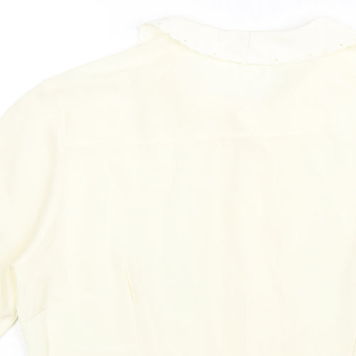 St Michael Womens Ivory Polyester Basic Blouse Size 10 Collared - Embroidered Collar Pleated Front