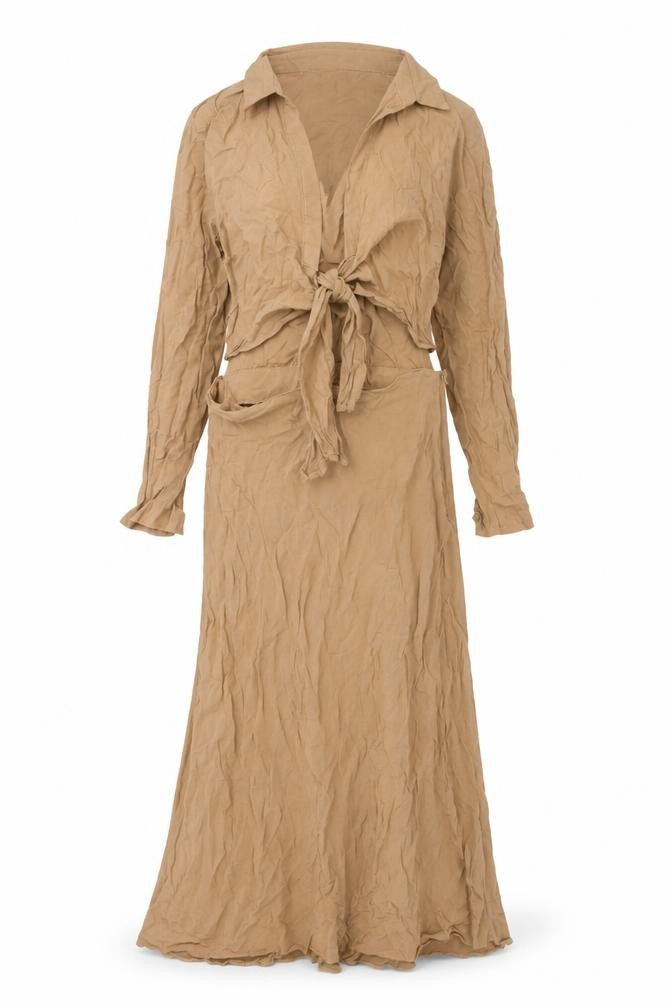 ASOS Womens Brown Viscose Shirt Dress Size 10 Collared Zip - Tie Detail Cut Out