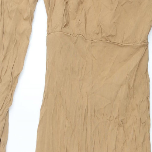 ASOS Womens Brown Viscose Shirt Dress Size 10 Collared Zip - Tie Detail Cut Out