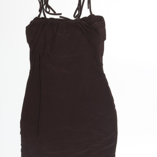 Edge Street Womens Brown Polyester Mini Size 10 Square Neck Pullover - Rouched Bow