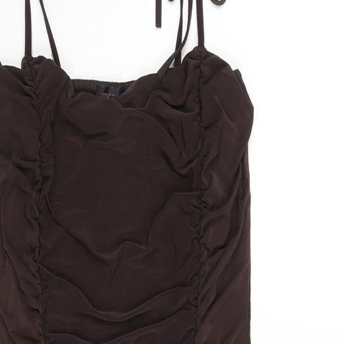 Edge Street Womens Brown Polyester Mini Size 10 Square Neck Pullover - Rouched Bow