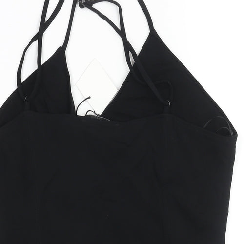 Zara Womens Black Viscose Bodysuit One-Piece Size L Button - Wrap Style Rouched