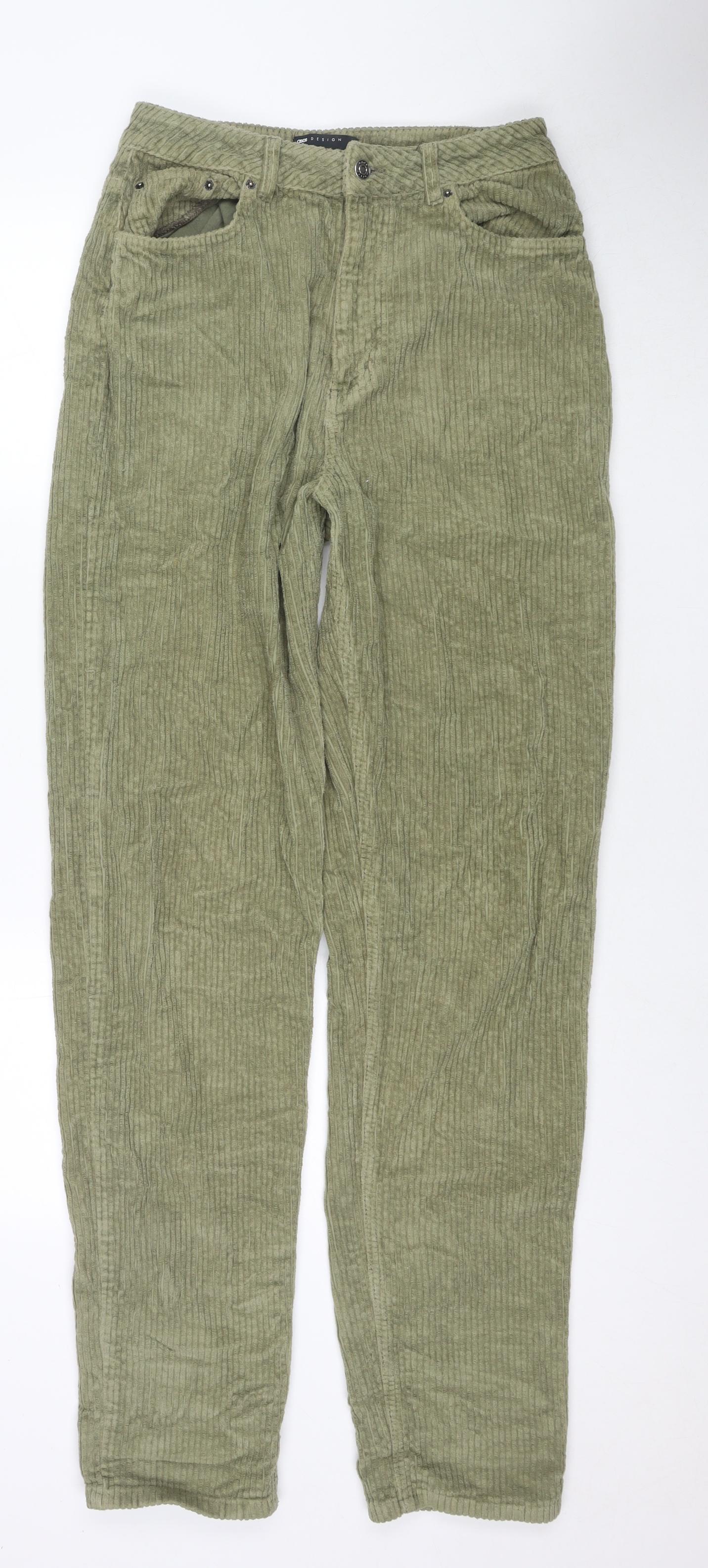 ASOS Mens Green Cotton Trousers Size 28 in L34 in Regular Zip