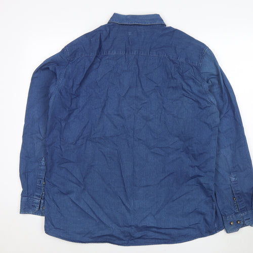 Blue Harbour Mens Blue Cotton Button-Up Size L Collared Button