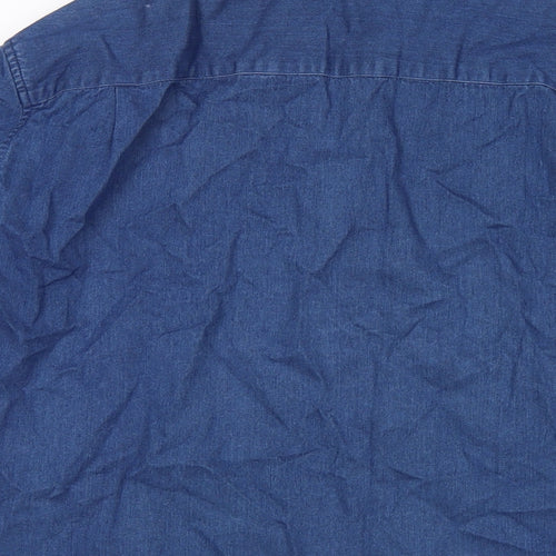 Blue Harbour Mens Blue Cotton Button-Up Size L Collared Button
