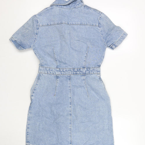 Denim & Co. Womens Blue Cotton T-Shirt Dress Size 8 Collared Zip