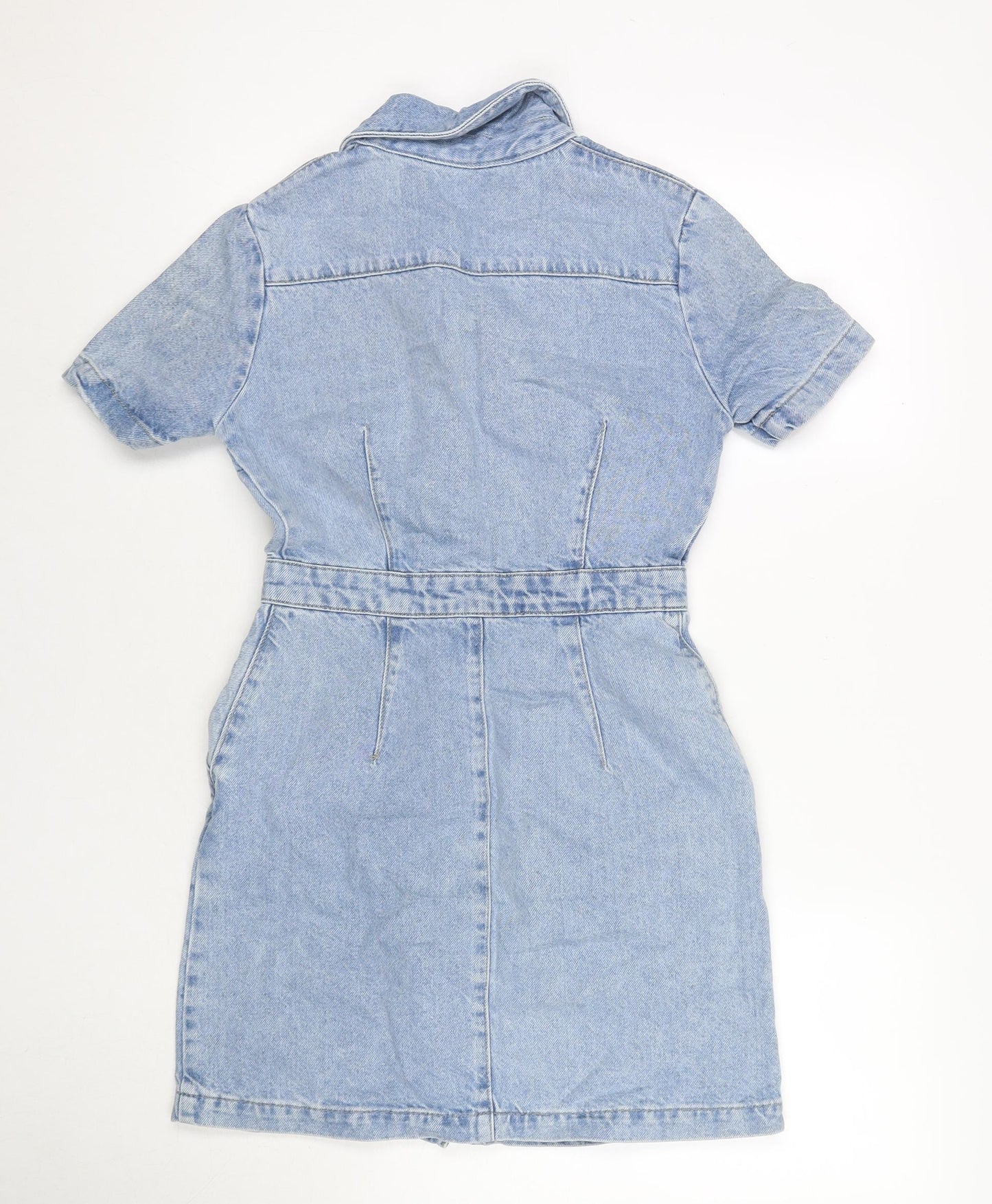 Denim & Co. Womens Blue Cotton T-Shirt Dress Size 8 Collared Zip