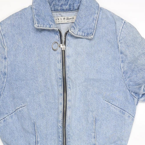 Denim & Co. Womens Blue Cotton T-Shirt Dress Size 8 Collared Zip