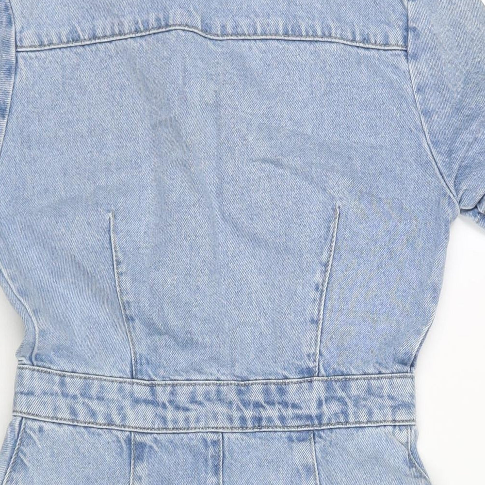 Denim & Co. Womens Blue Cotton T-Shirt Dress Size 8 Collared Zip
