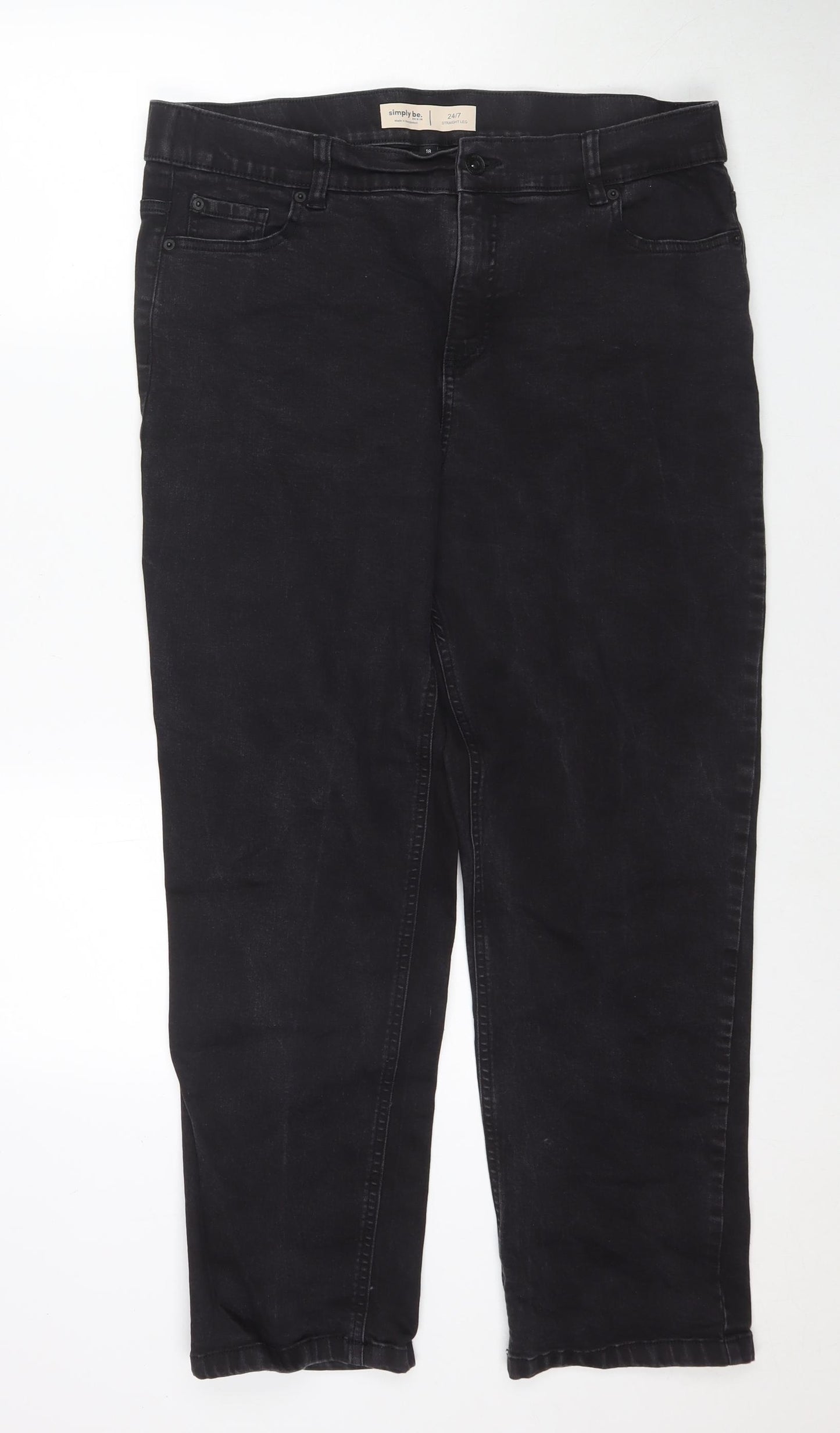 Simply Be Womens Black Cotton Straight Jeans Size 18 L29 in Regular Zip