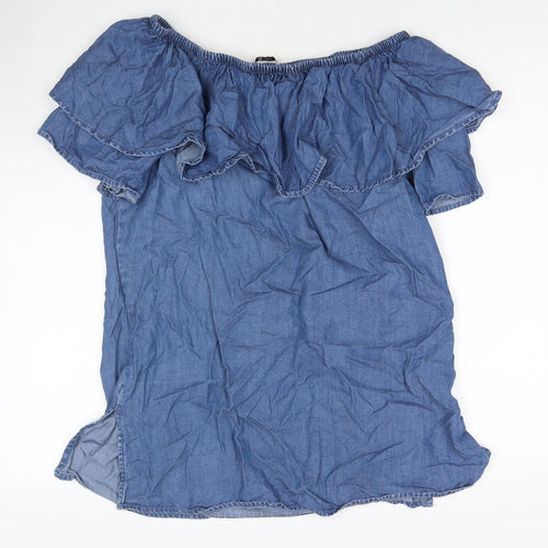 TU Womens Blue Lyocell A-Line Size 12 Off the Shoulder Pullover - Strapless
