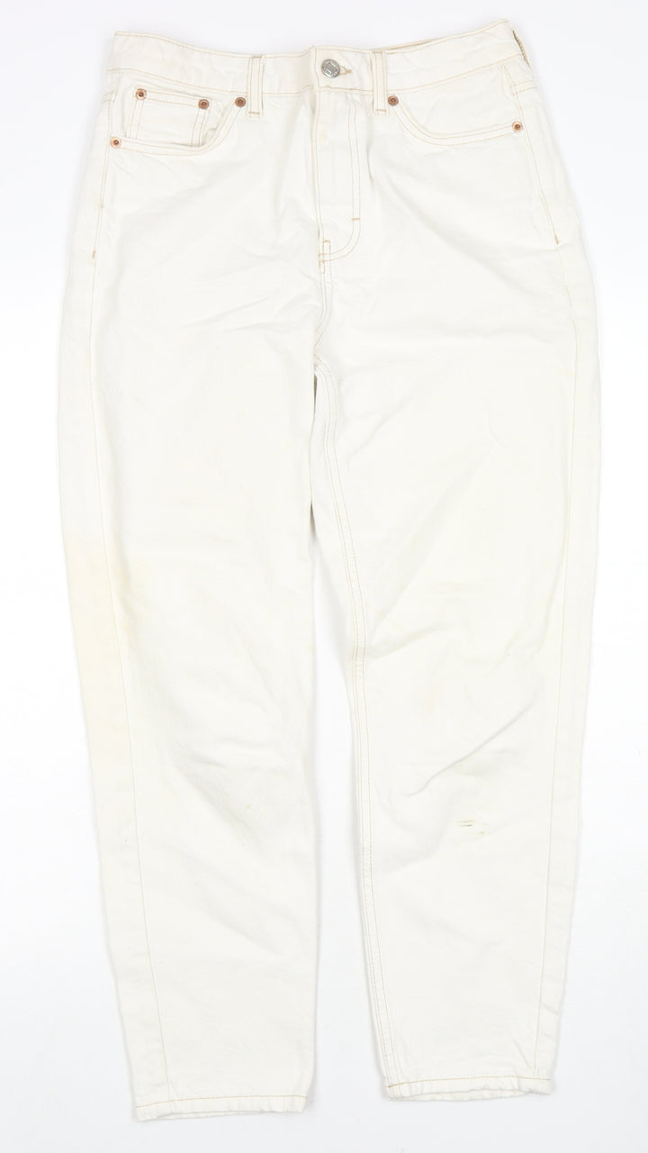 Topshop Womens White Cotton Mom Jeans Size 28 in L30 in Regular Zip