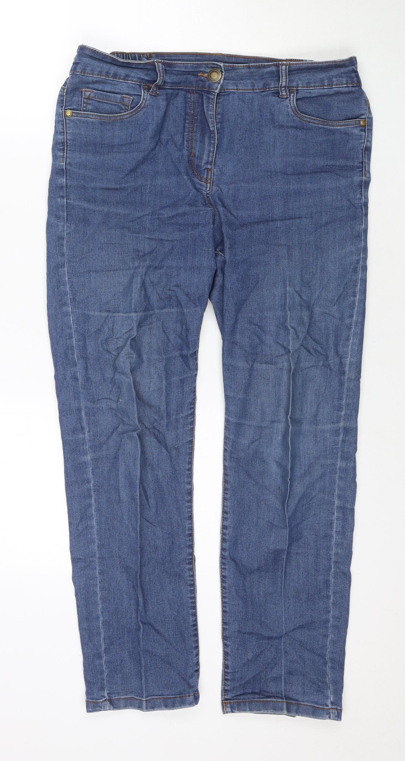 Bonmarché Womens Blue Cotton Straight Jeans Size 12 L25 in Regular Zip
