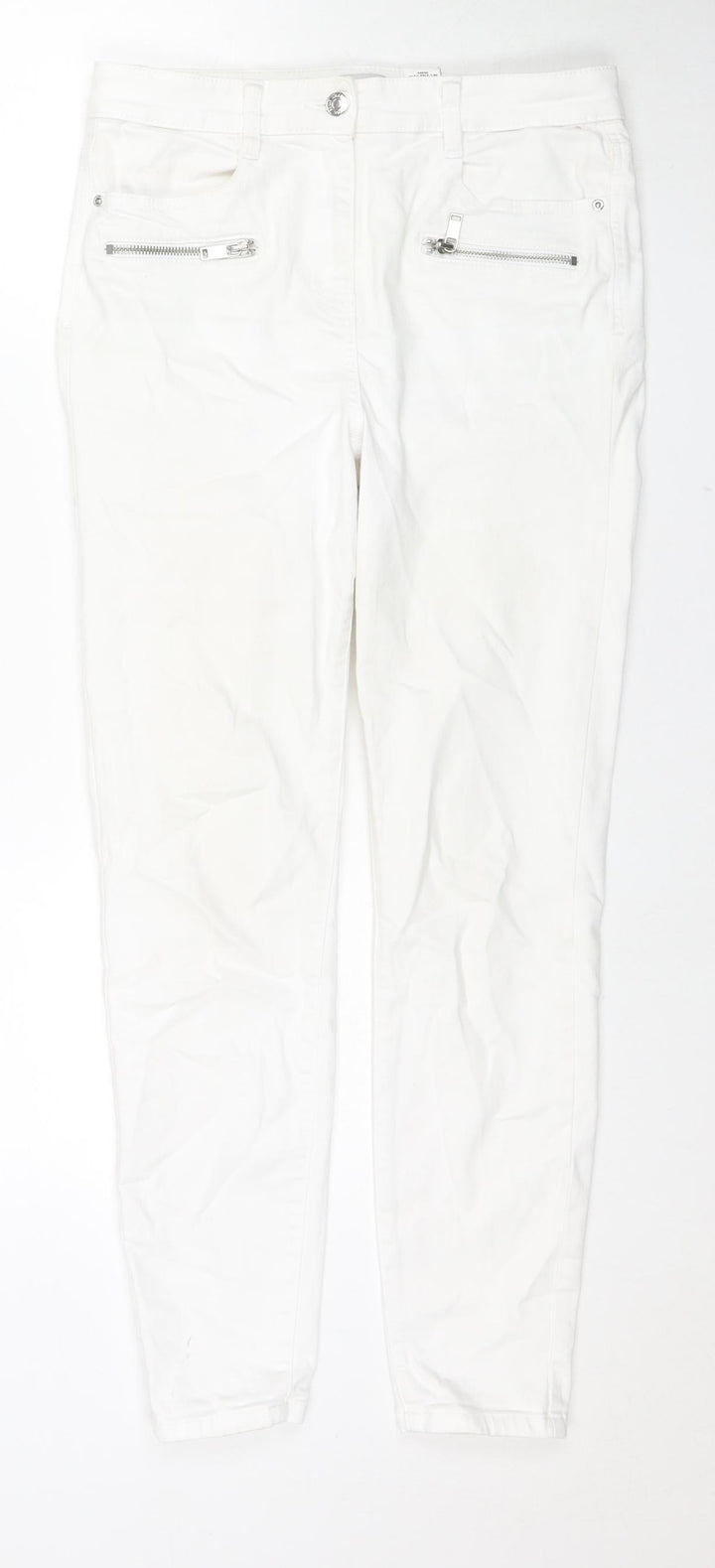NEXT Womens White Cotton Skinny Jeans Size 10 L27 in Regular Zip