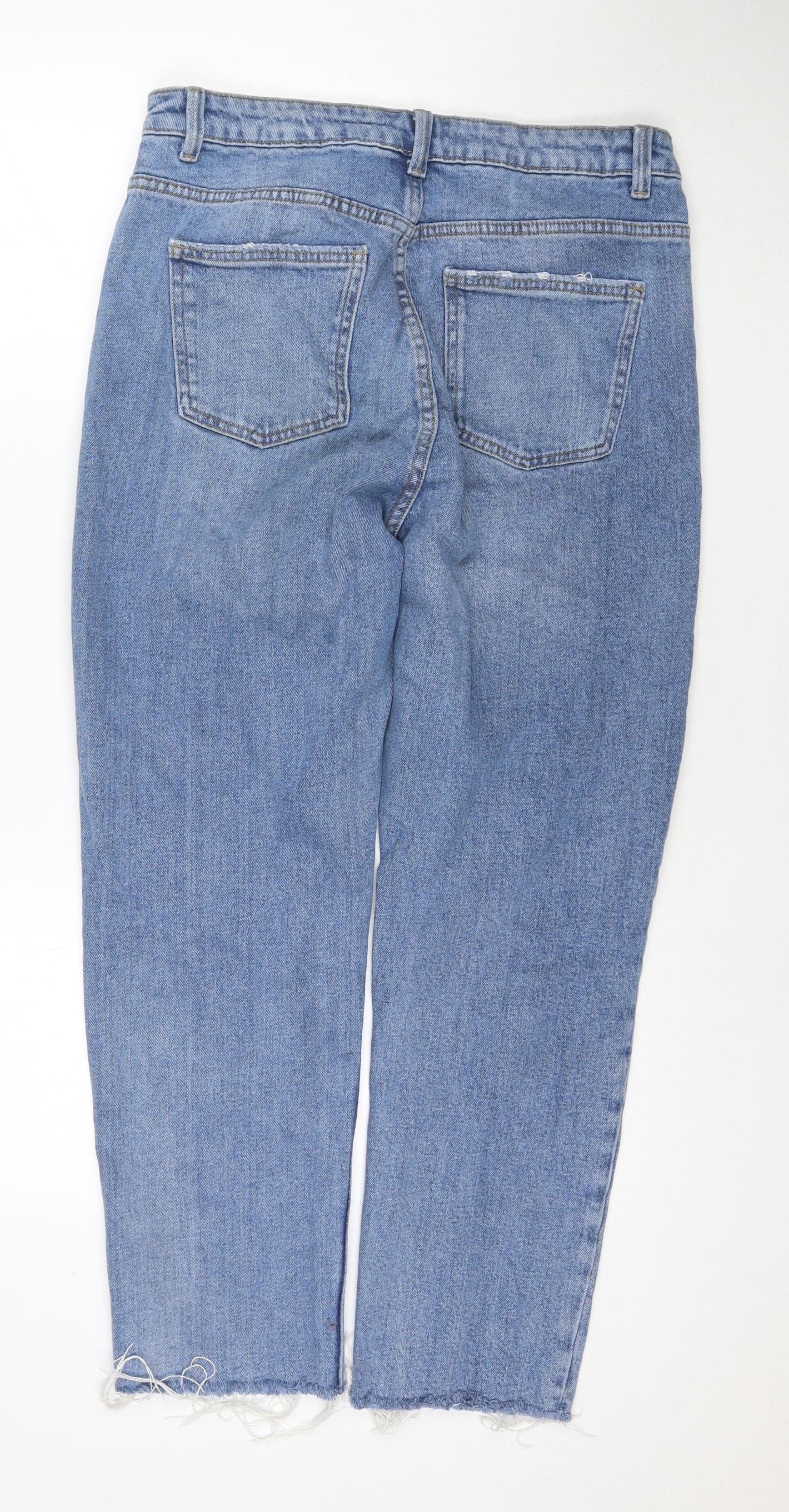 Denim & Co. Womens Blue Cotton Straight Jeans Size 14 L26 in Regular Zip