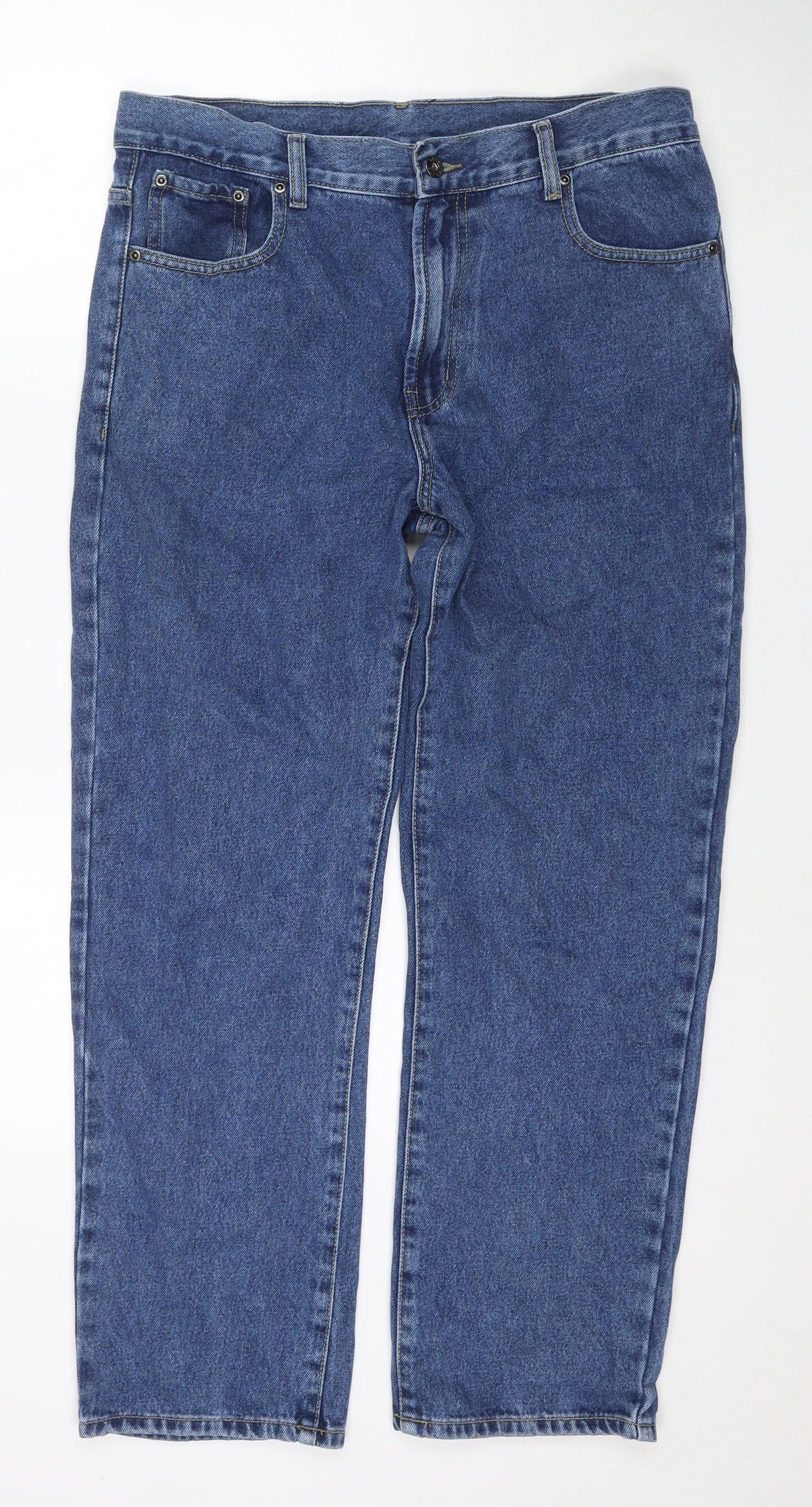 Blue Circle Mens Blue Cotton Straight Jeans Size 34 in L28 in Regular Zip