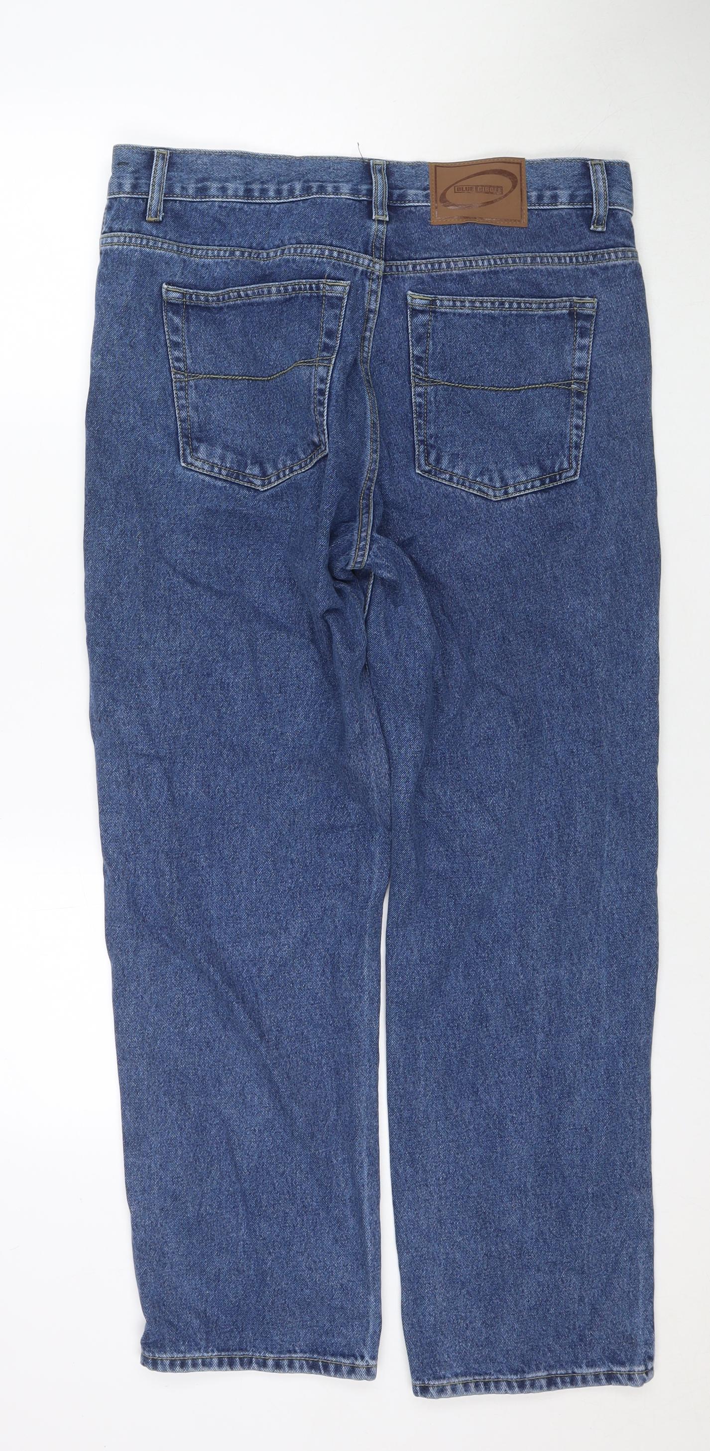 Blue Circle Mens Blue Cotton Straight Jeans Size 34 in L28 in Regular Zip