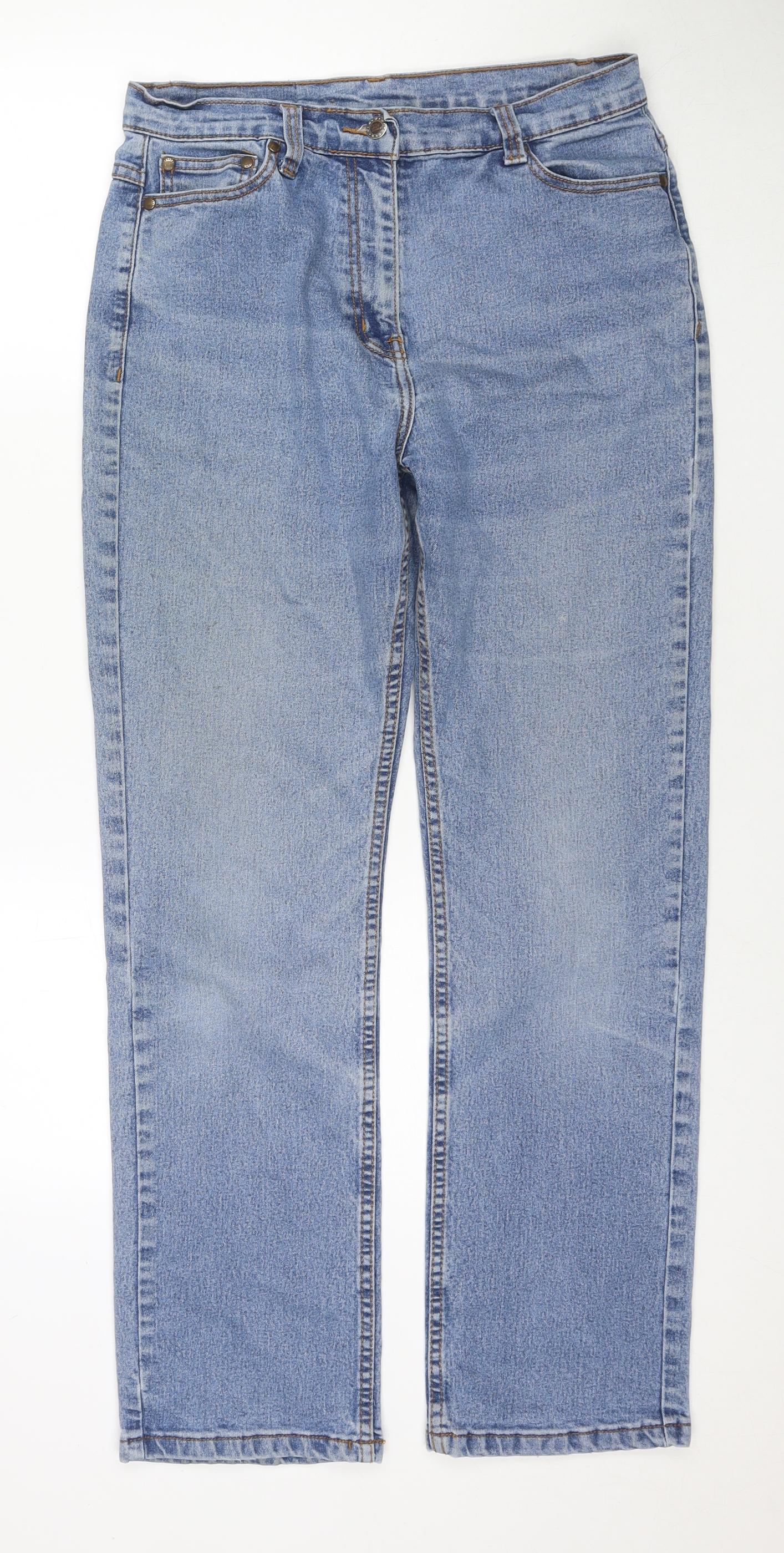 Cotton Traders Womens Blue Cotton Straight Jeans Size 14 L30 in Regular Zip